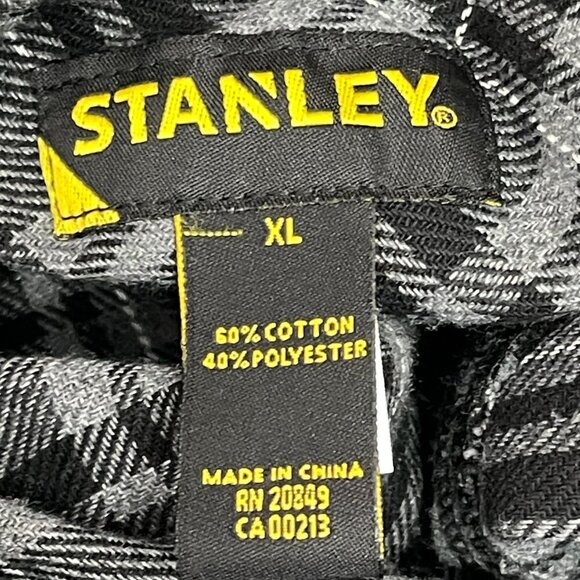Stanley Flannel Shirt Men's GRAY Black Plaid Button-Down Soft XL LONG SLEEVE - Picture 9 of 13